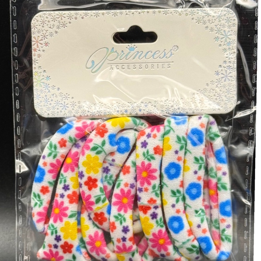 Princess Accessories Floral Hair Ties Multi-Color Flower Print Elastic Bands NIP